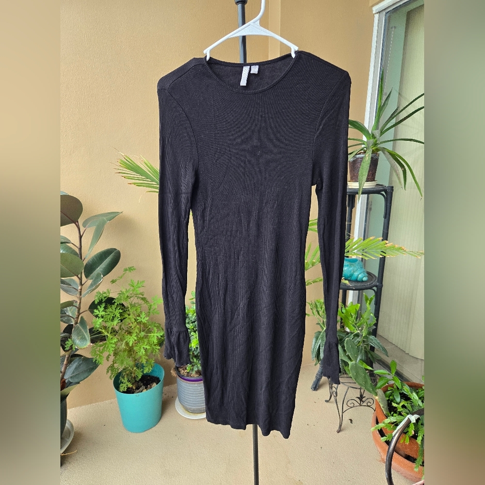 ASOS Black Ribbed Long Sleeve Mini Dress Size 8